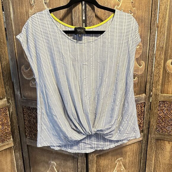 W5  Anthropologie Blue White  Striped Front Knotted Cap Sleeve  XL C13 - Picture 1 of 6